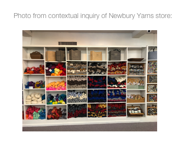 Image of one of the wall displays in the Newbury Yarns shop.