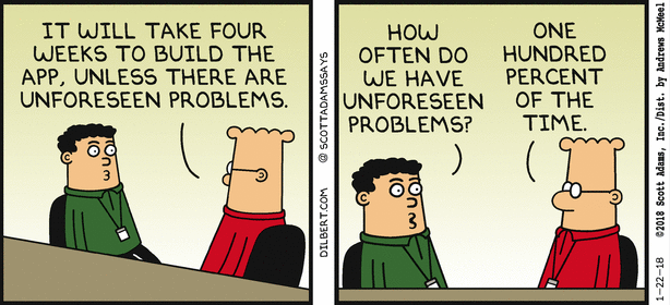 Image of Dilbert comic strip: Dilbert says, 