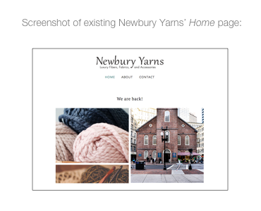 Screen shot of the home page of the existing Newbury Yarns website