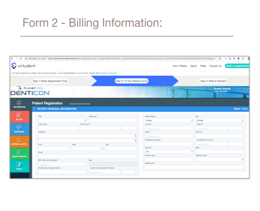 A screenshot of the second form a patient must complete, which is billing information