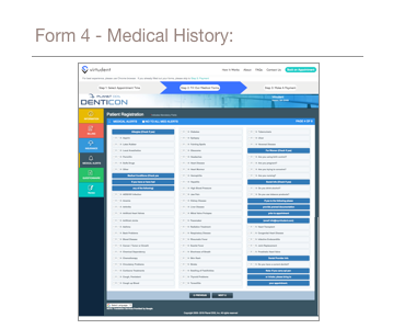 A screenshot of the fourth page of medical forms a patient must complete, which is a checkbox list of conditions that may apply to the patient's medical history.